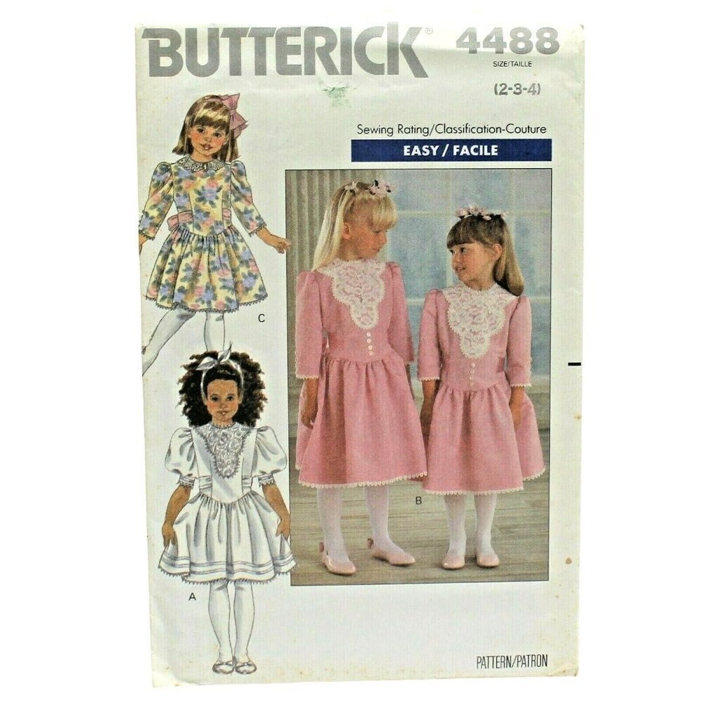 Butterick 4488 Childs Dress Sewing Pattern Child Girls Size‎ 2-4 Easter Fancy